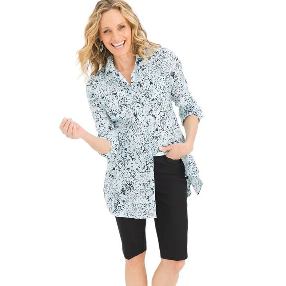 Chico's Tops - Chico's No-Iron Linen Dancing Texture Tunic, Chico's Size 2 (US 12/L). EUC.